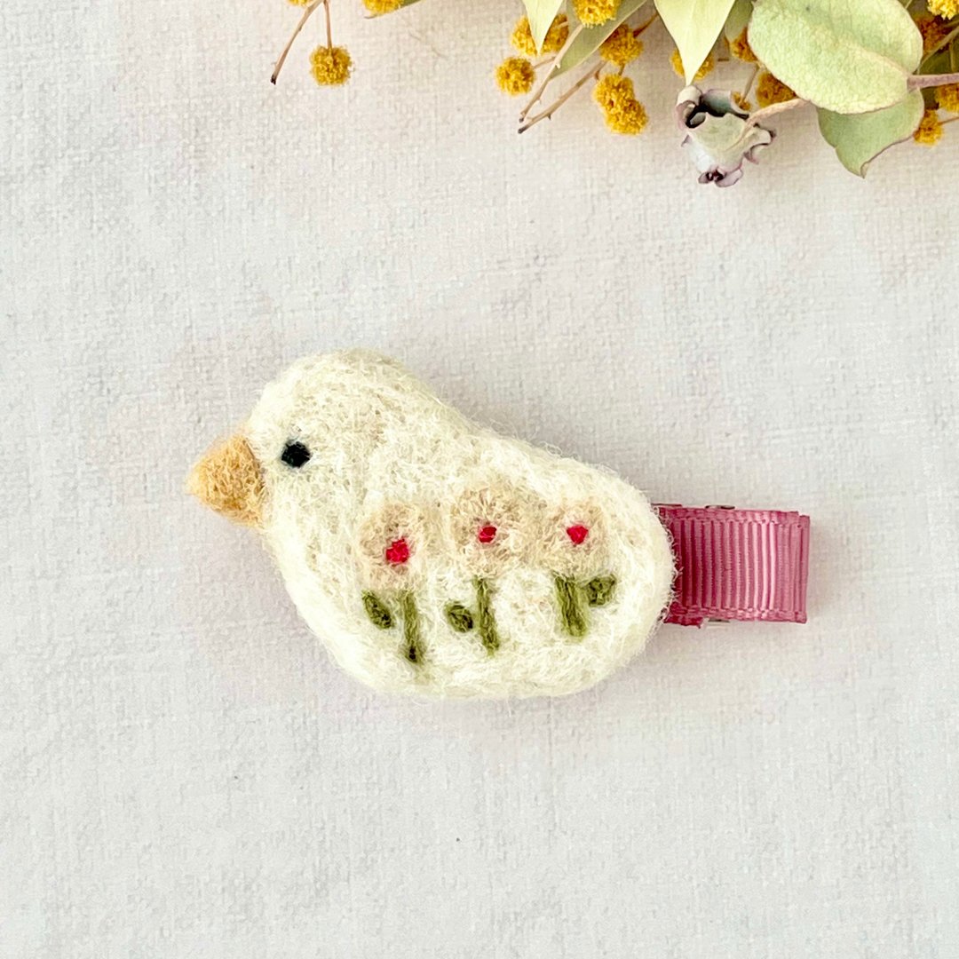 Flower pattern duck clip pin hair clip paper clip - 发饰 - 羊毛 白色