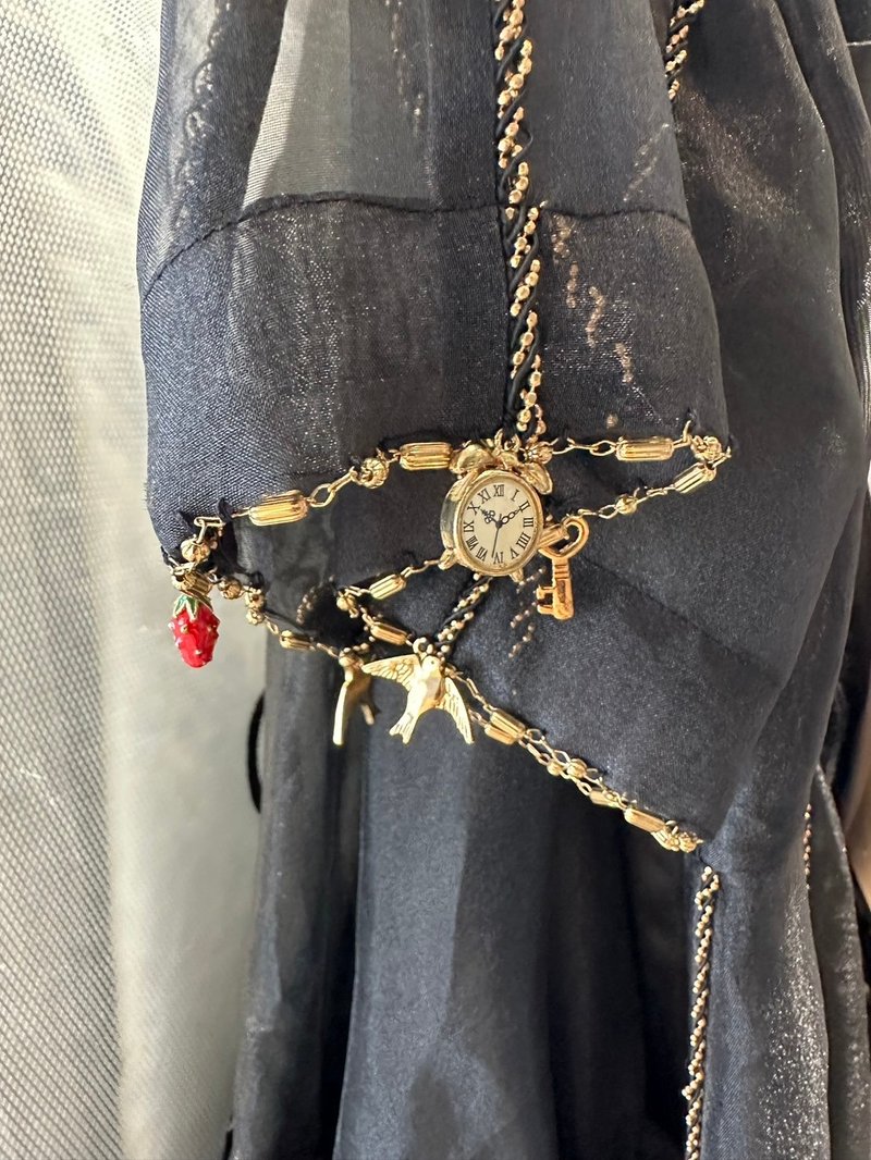 两件式黑色削肩内搭洋装及欧根纱金属坠饰连身裙 - 洋装/连衣裙 - 聚酯纤维 黑色