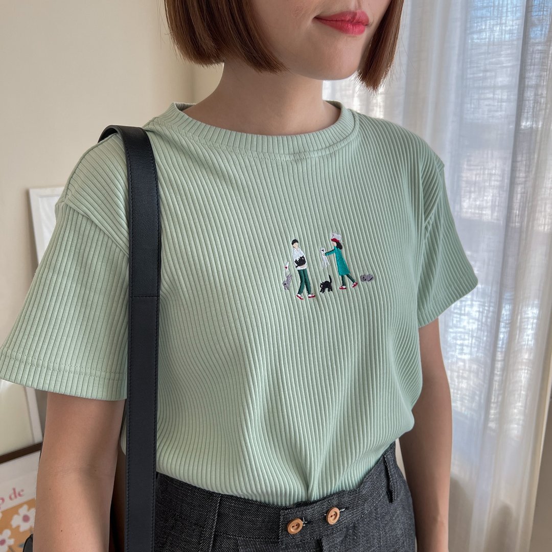刺绣 Mini Tee : Naughty Kitty Cat 猫 - 女装 T 恤 - 其他材质 白色