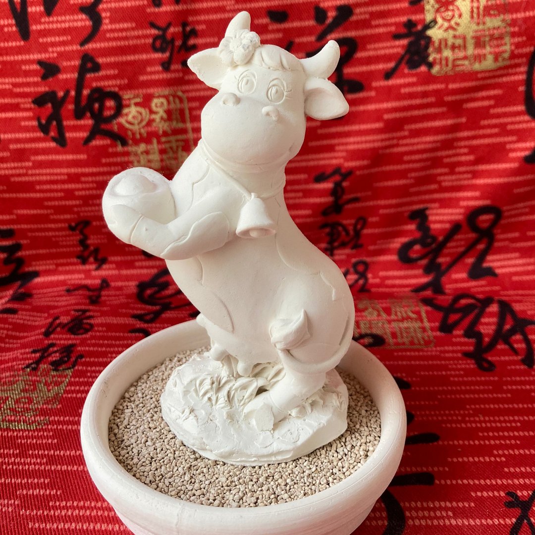 迎福纳财福牛扩香石 聚寳福牛 元寳福牛 小盘套组 居家香氛 开运 - 香薰/精油/线香 - 其他材质 白色