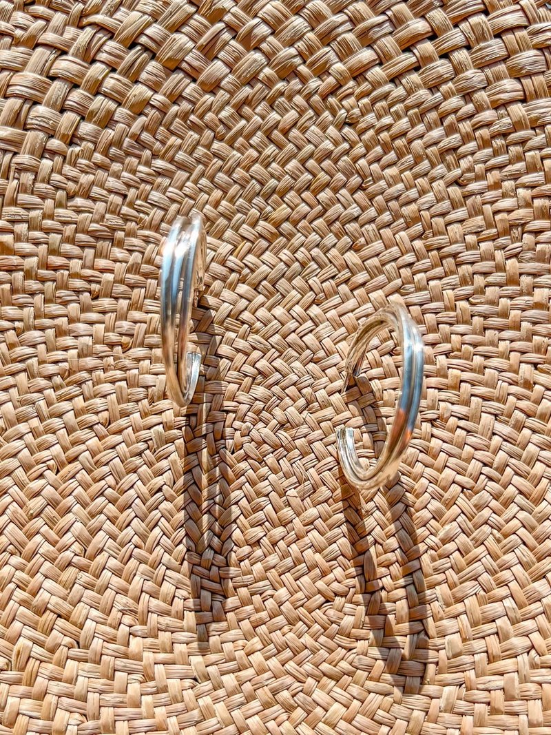 【定制化礼物】纯银 三环方圈耳环 - 耳环/耳夹 - 纯银 