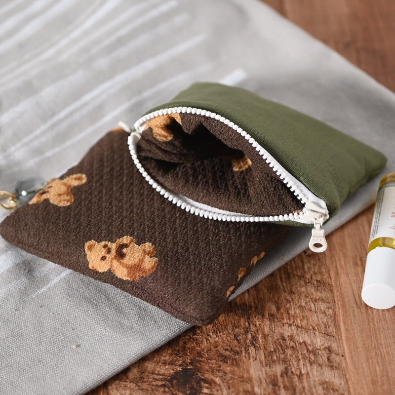 迷你化妆包 零钱包 两色 小熊森林 - 零钱包 - 棉．麻 多色
