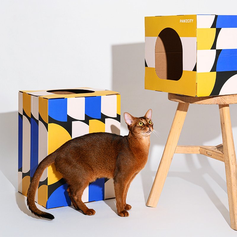 幾何猫抓板 复古插画 多功能猫窩 Bauhaus 包浩斯風格 - 抓板/跳台 - 纸 