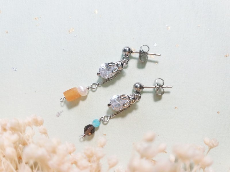 -兔子吃萝卜-锆石耳环 - 耳环/耳夹 - 其他金属 绿色