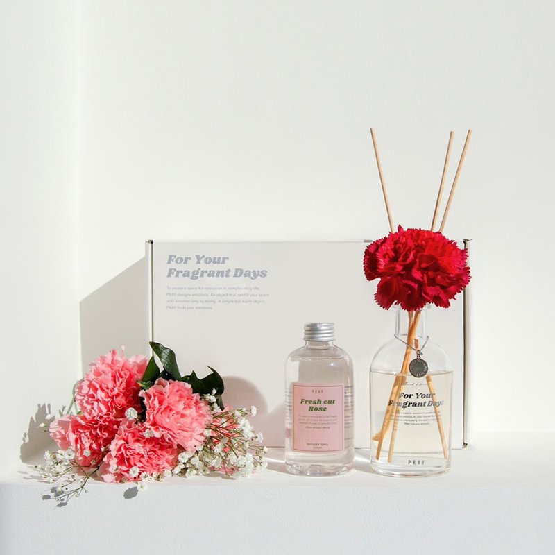 【韩国 PRAY】香氛礼盒 /扩香200ml+蜡烛165g - 香薰/精油/线香 - 玻璃 白色