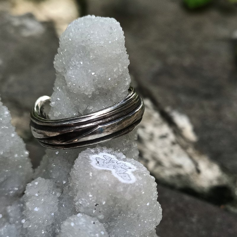 岩纹银戒指 - 戒指 - 银 黑色