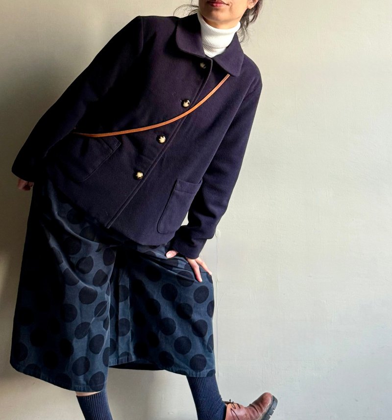 海上情人/学院风意大利制毛料海军蓝排扣翻领短外套/短大衣WOOL - 女装休闲/机能外套 - 羊毛 