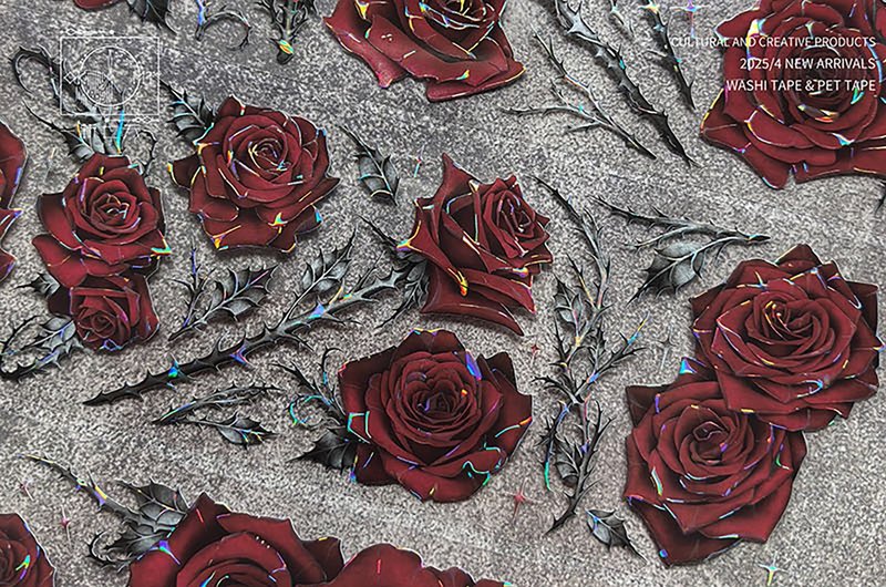 暮色荆棘 OKMT新七天流麻咕卡贴纸PET手帐胶带 - 纸胶带 - 塑料 红色