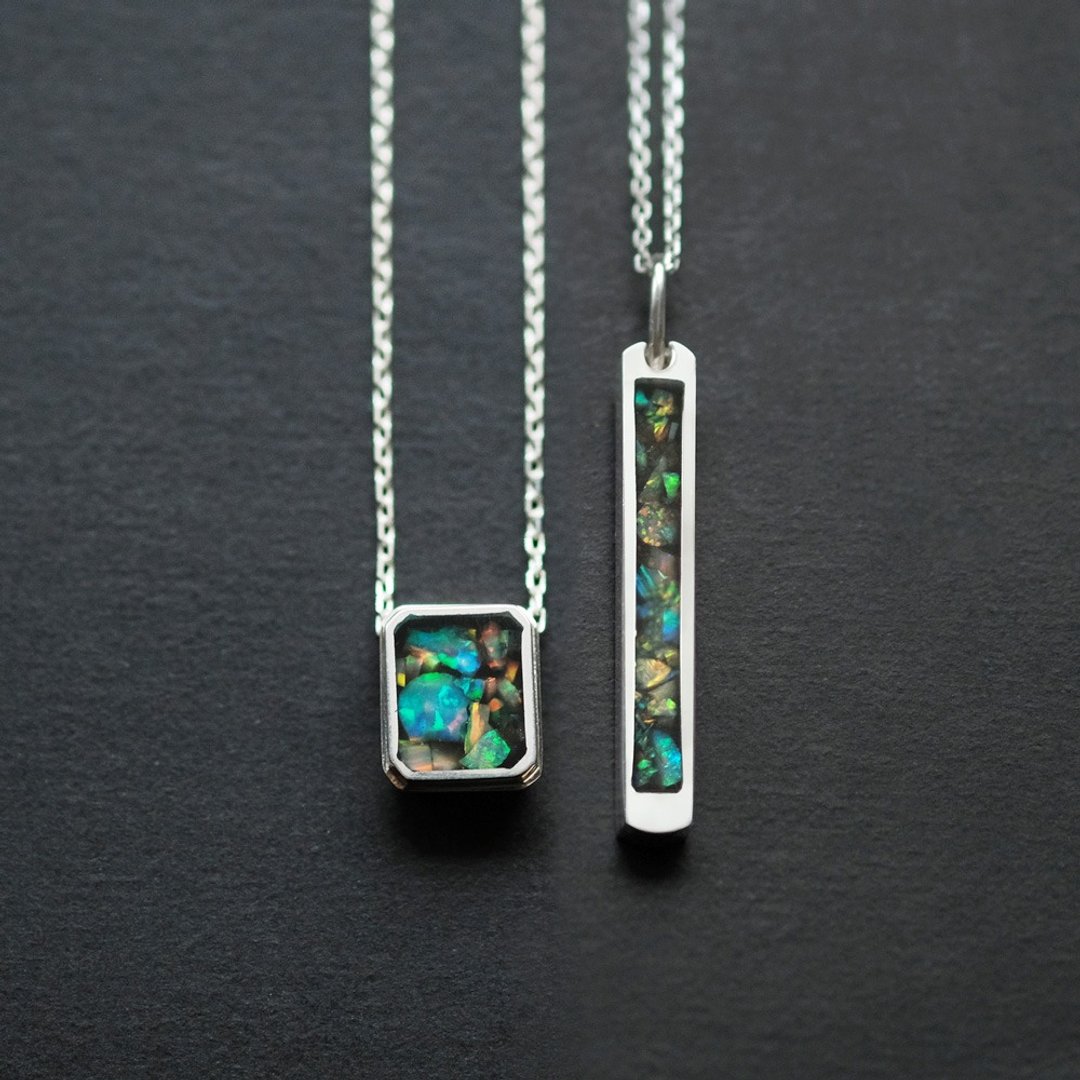 2 pieces set) Opal Galaxy Pair Necklace Silver 925 - 项链 - 宝石 多色