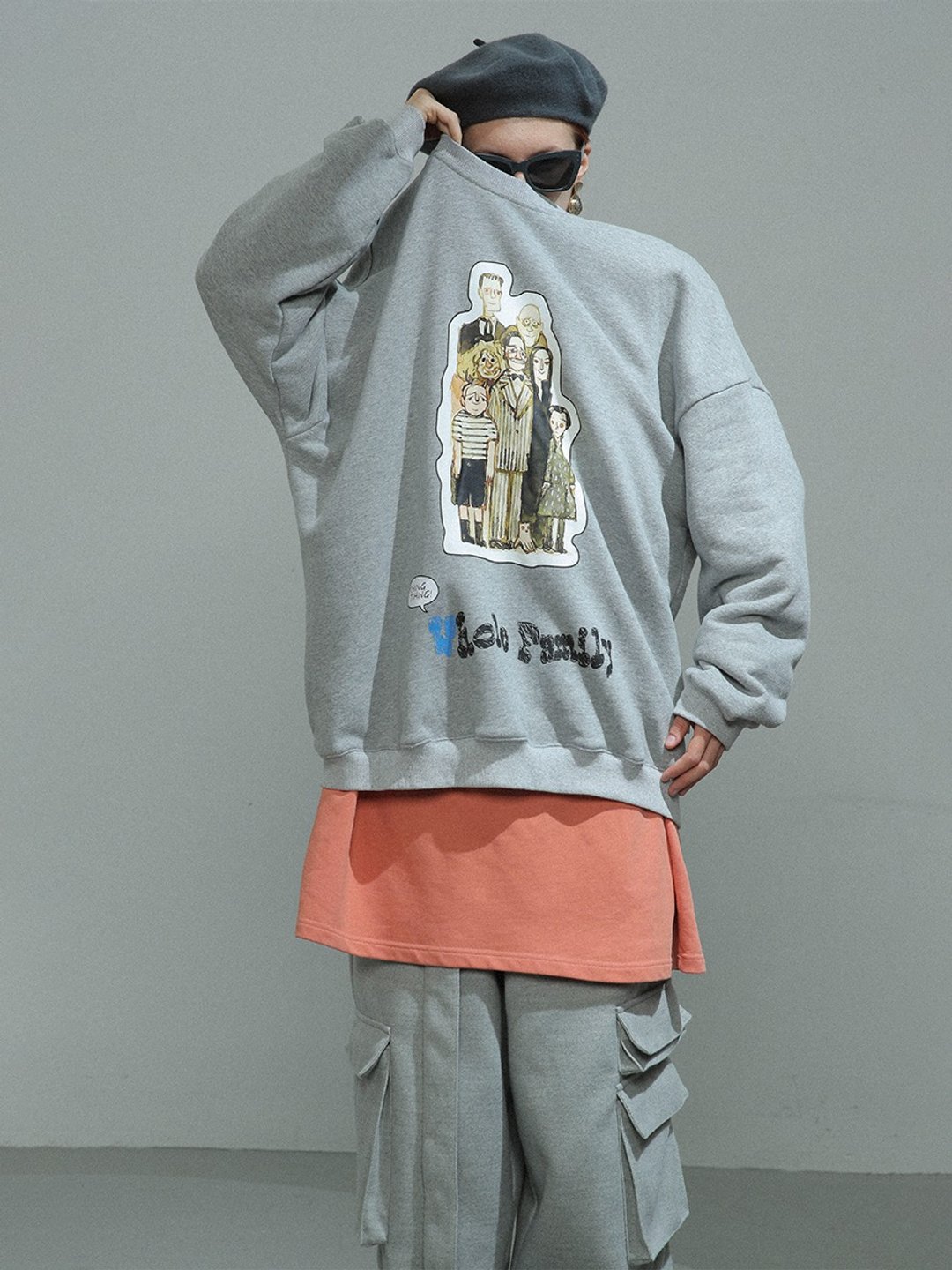 UNVESNO日系潮流卡通印花潮牌圆领情侣款加绒卫衣男 SWS-1302 - 男装上衣/T 恤 - 棉．麻 银色