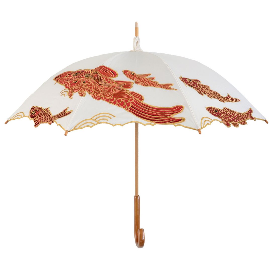 刺绣长柄太阳伞(Go forward, red carp.) - 其他 - 聚酯纤维 红色
