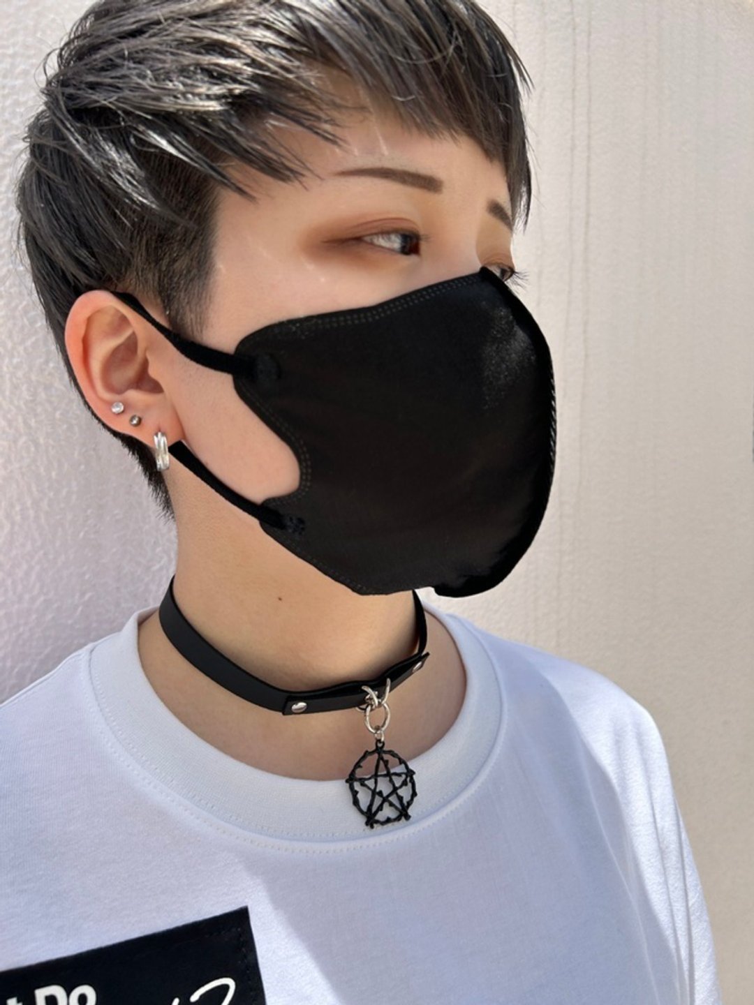 Pentagram choker/black/ Silver/F size/hellcatpunks/hcp-ac-0274 - 颈链 - 人造皮革 黑色