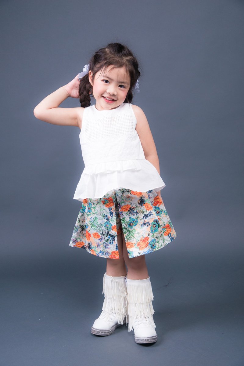 小女孩全棉花卉印花短裙裤-橙色组合 - 其他 - 棉．麻 多色