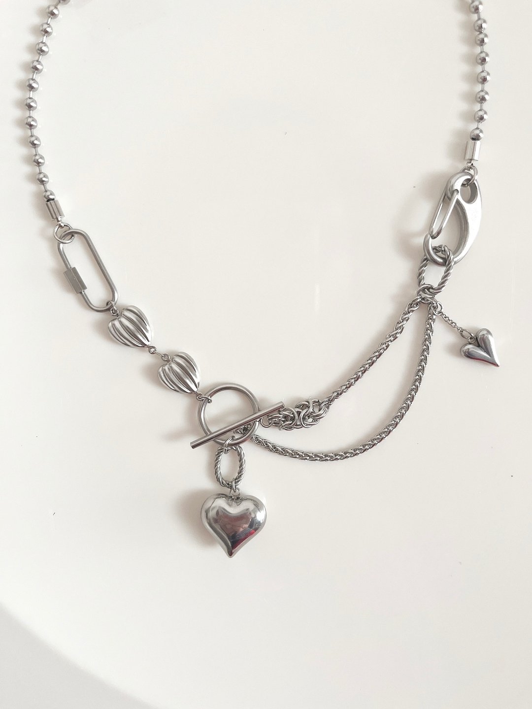Heart 2way necklace silver 爱心 项链 颈链 银色 不锈钢 夸张 - 项链 - 其他金属 银色