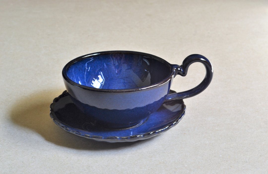 湛放蓝半圆杯盘组手冲滤杯 咖啡滤杯 咖啡滤器  礼物 快速出货 - 咖啡壶/周边 - 陶 蓝色