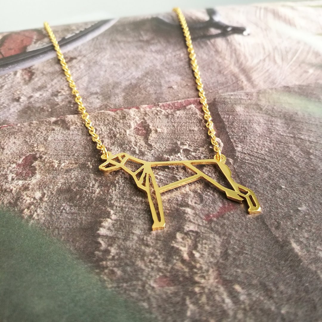 Whippet Dog Necklace  Gift for Dog Lover, Origami Jewelry, Gold Plated Brass - 项链 - 铜/黄铜 金色