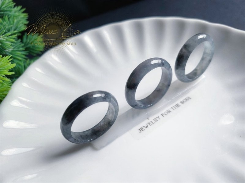 稀有 大圈 天然缅甸玉 翡翠 冰乌鸡 有钱 戒指 玉 戒环 ring 20+ - 戒指 - 玉石 黑色