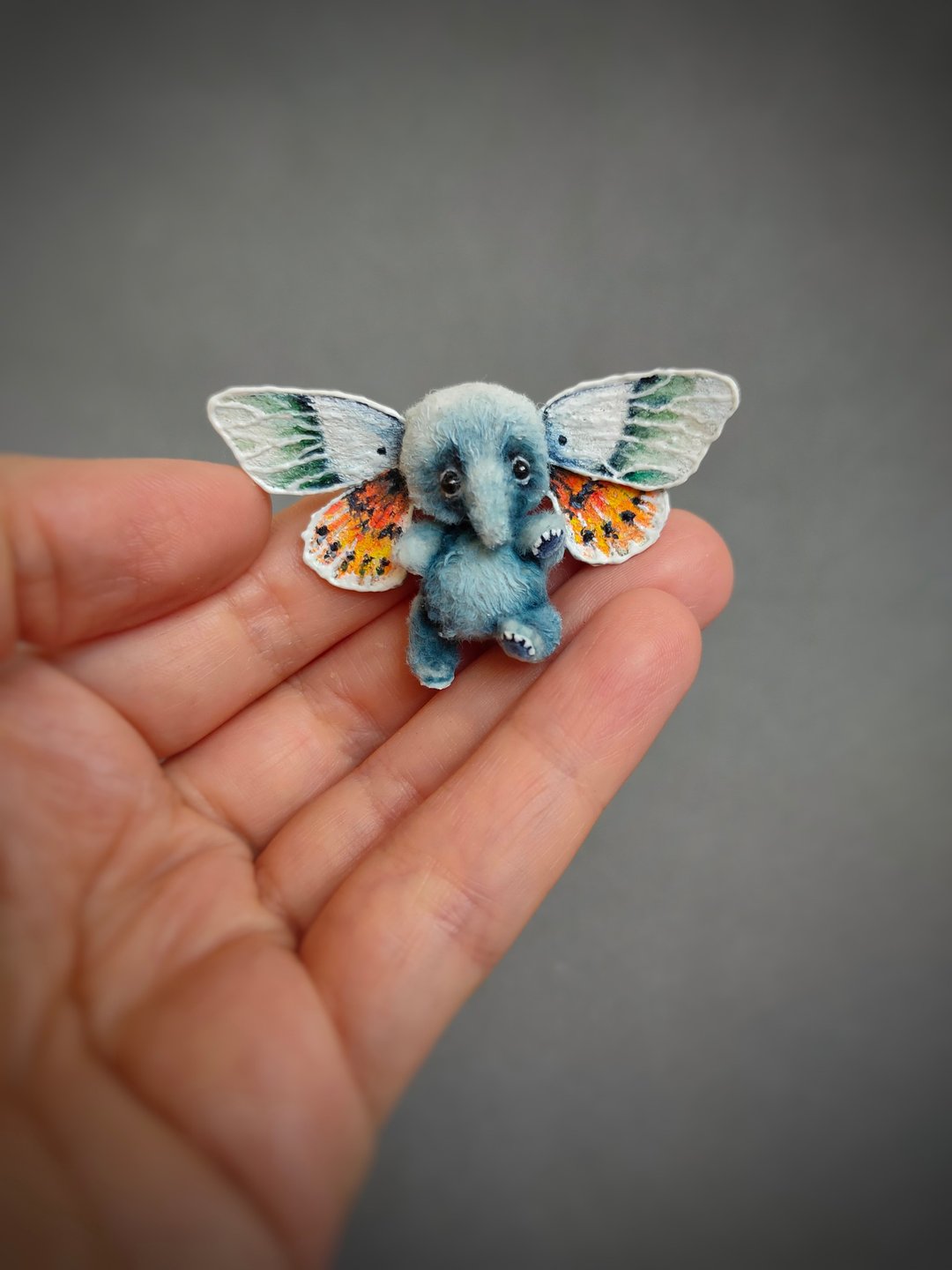 Mini blue elephant butterfly fantasy miniature 1.37inch (3.5cm) Crocheted toy. - 玩偶/公仔 - 其他材质 蓝色