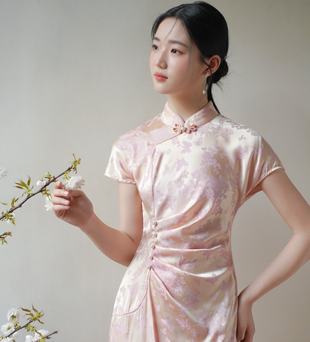 【胭脂粉/杏黄】新中式复古中国风 压褶收腰/改良旗袍 - 旗袍 - 其他材质 多色