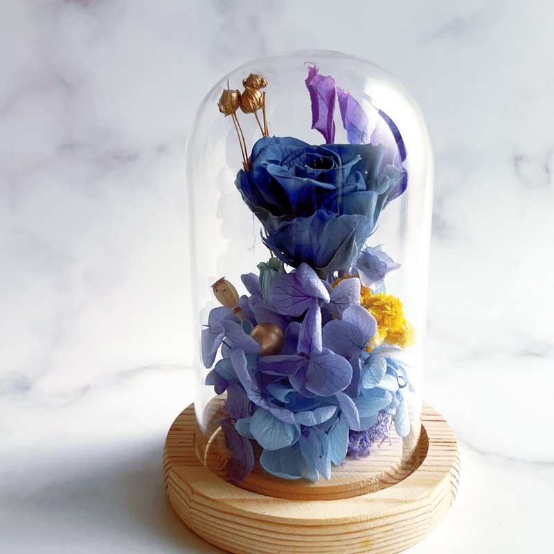 永生花玻璃盅 玫瑰花盅 玻璃罩 蓝色玫瑰 永生玫瑰花 - 干燥花/捧花 - 植物．花 蓝色