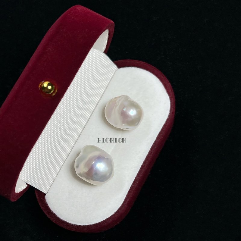 Hi Onion 天然淡水珍珠复古小巴洛克18K金气质个性耳钉耳夹百搭 - 耳环/耳夹 - 珍珠 