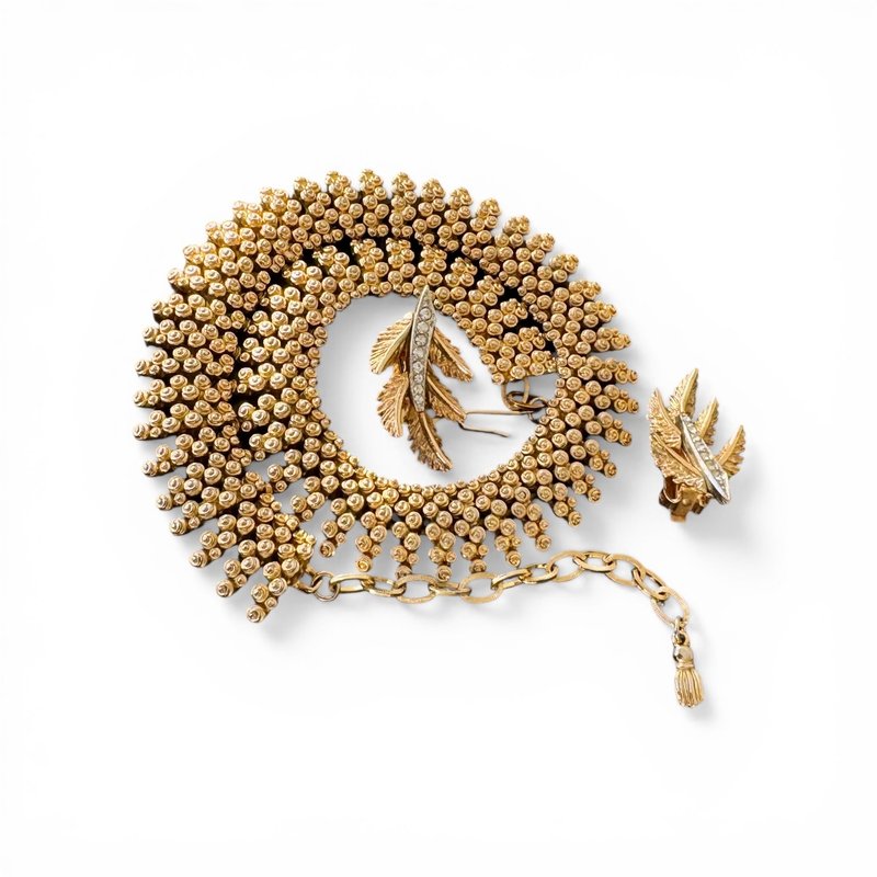 复古风格项链 + 复古 Art 夹式耳环，非成套贩售 - 项链 - 其他金属 金色