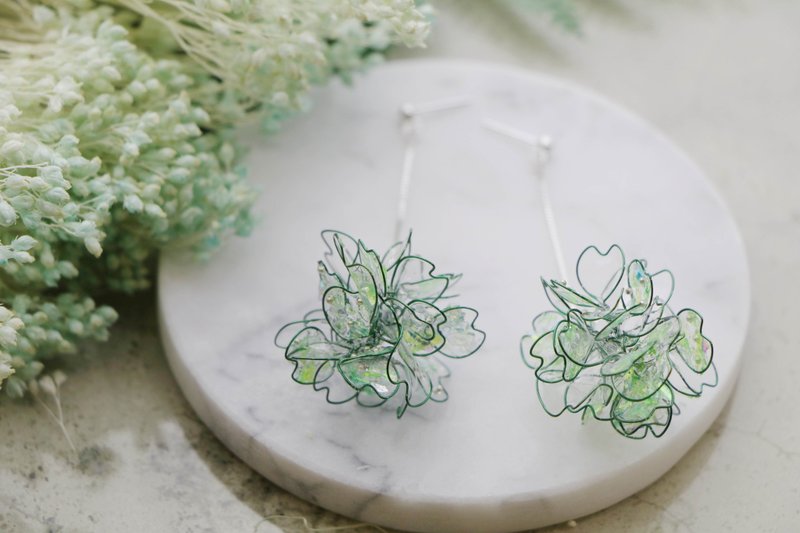 纯。含羞草  / 垂钓款925纯银耳针防过敏 - 耳环/耳夹 - 树脂 绿色