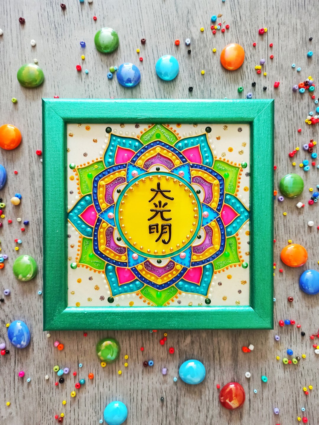 灵气符号艺术Dai Ko Mio mandala玻璃手绘臼井灵气素食装饰 - 墙贴/壁贴 - 玻璃 绿色