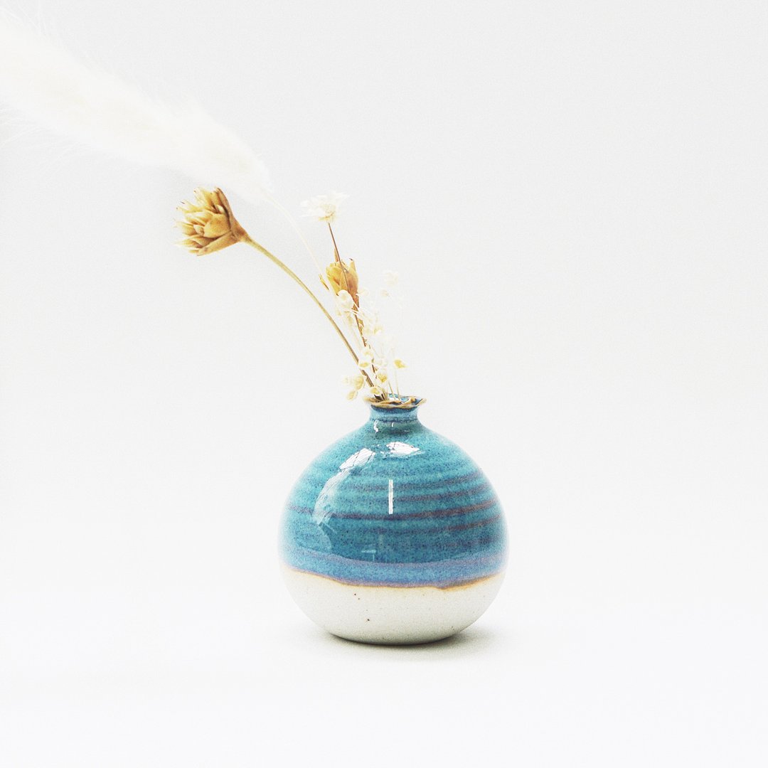 手工陶瓷迷你花器 - 湖水蓝 - 花瓶/陶器 - 瓷 蓝色