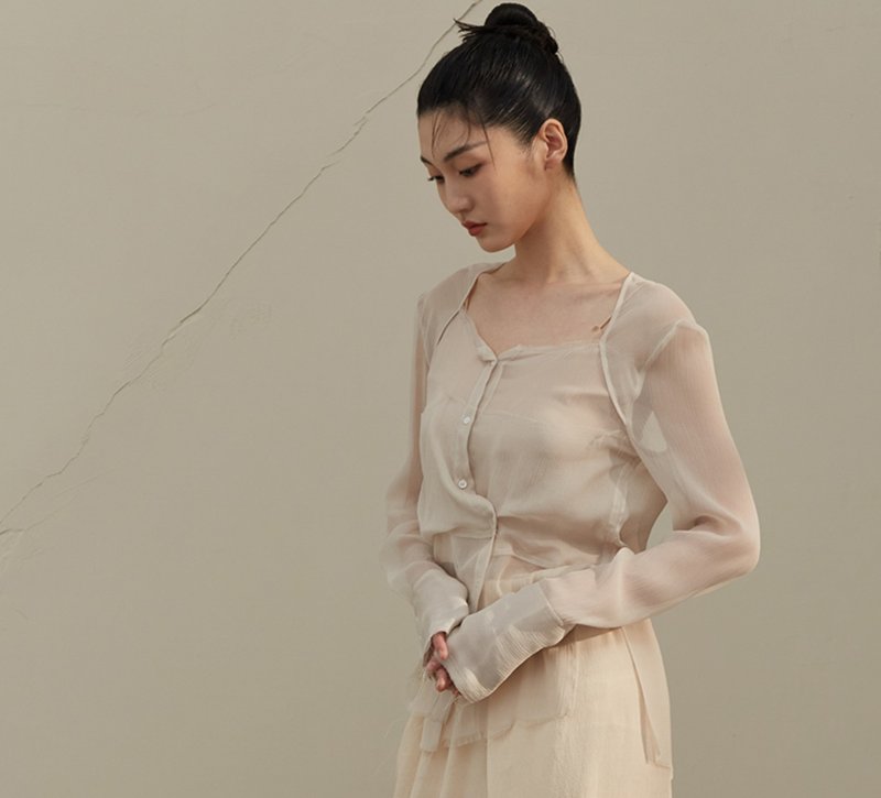 【桑蚕丝】新中式复古 雾感真丝衬衣 - 女装上衣 - 丝．绢 白色