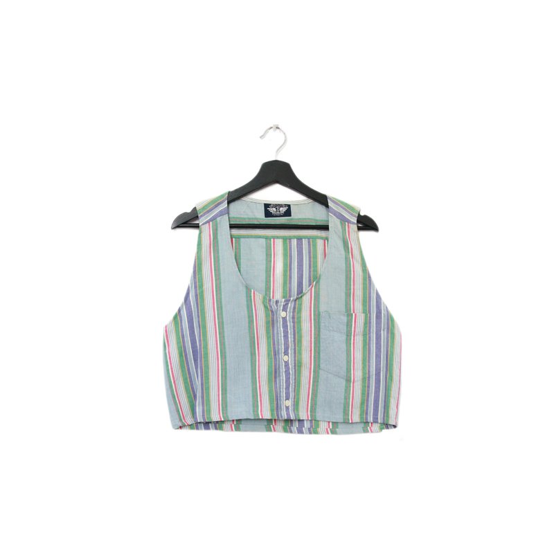 Back to Green-再制水洗丹宁条纹背心 缤纷绿 tt-07 vintage vest - 女装背心 - 棉．麻 