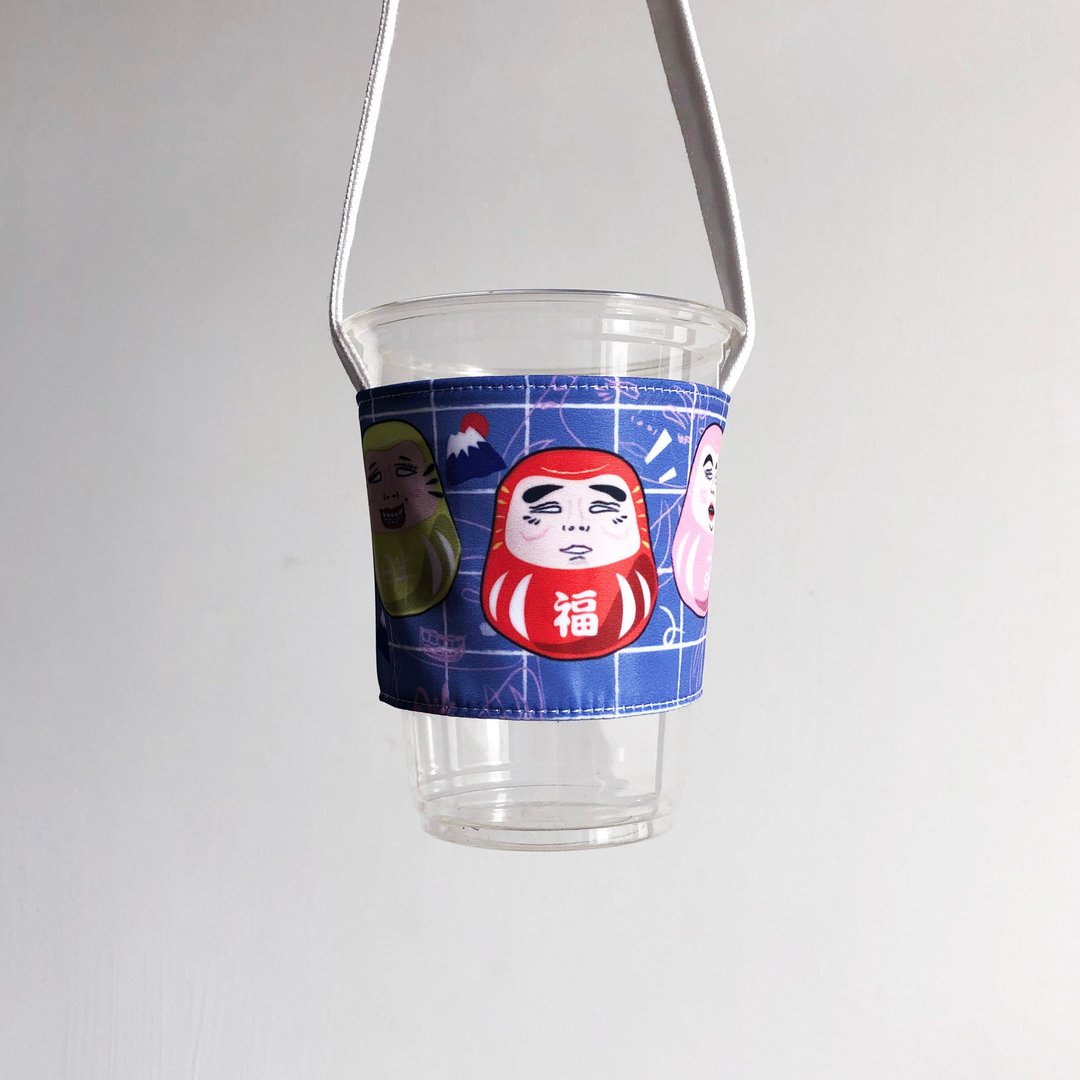 翻白眼五色达摩 防水环保饮料提袋杯套一个 - 随行杯提袋/水壶袋 - 防水材质 多色