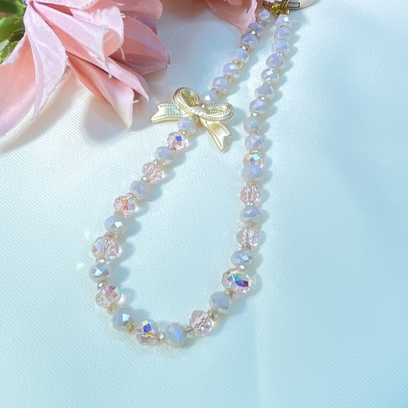 Rom828串珠手机链-优雅的粉红泡泡160 - 挂绳/吊绳 - 水晶 粉红色