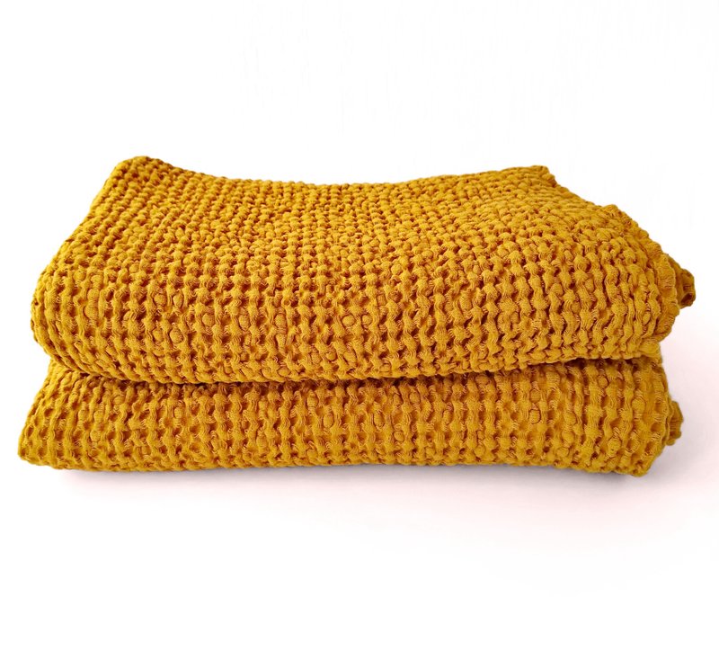 棕浴巾, 华夫格麻毛巾, 有机棉毛巾, 浴室毛巾 - 毛巾浴巾 - 亚麻 咖啡色