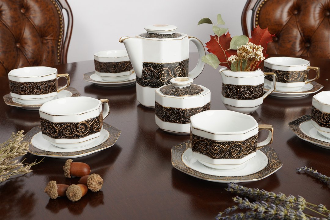 日本皇家萨摩烧手绘八面茶具15件组 / Satsuma - 茶具/茶杯 - 陶 金色