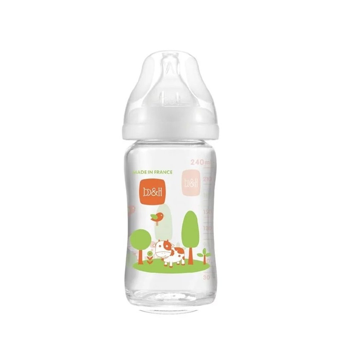 b&h 宽口径玻璃奶瓶 240ml配贝赫奶嘴 (小牛) - 奶瓶/奶嘴 - 其他材质 透明