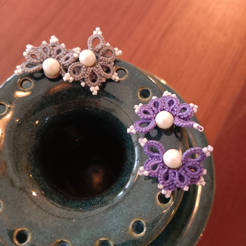 梭编耳环(可做夹式) - 耳环/耳夹 - 棉．麻 多色