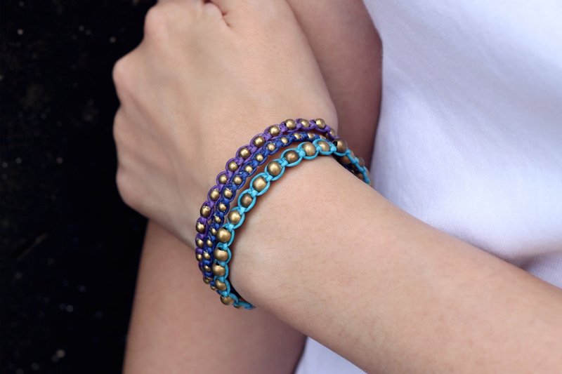 铆钉波西米亚风摇滚珠手链编织强力朋克蓝色手镯 - 手链/手环 - 棉．麻 蓝色