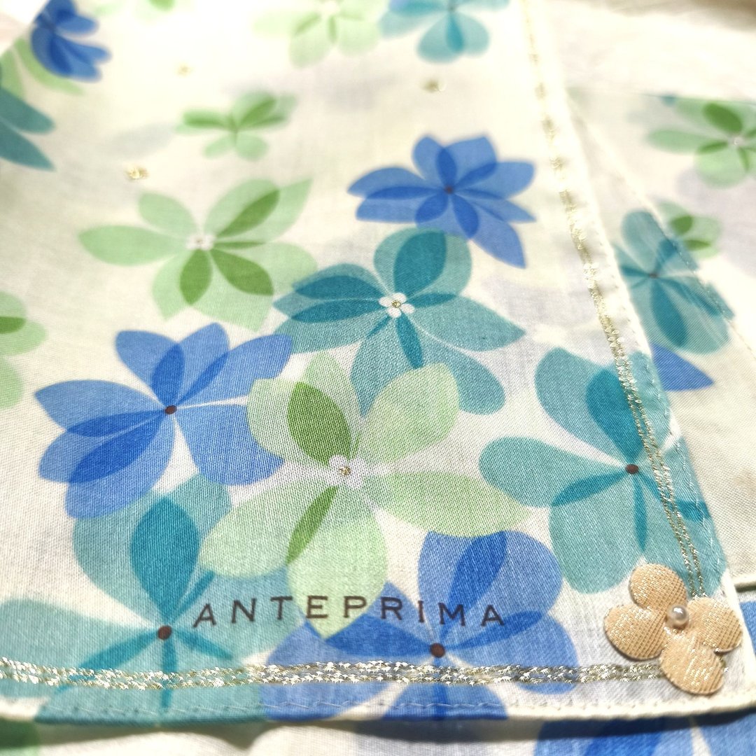 Anteprima Vintage 手帕 绣球花印花 (20 x 19.5 英寸) - 手帕/方巾 - 棉 蓝色