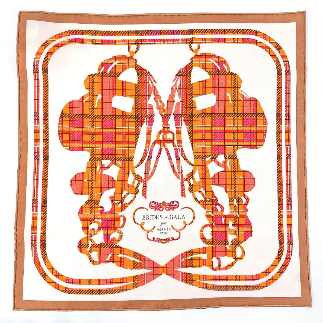未使用品 Hermès 爱马仕 丝巾 894052S Gavroche 45 BRIDES DE GALA TARTAN 100% 丝绸 粉红/橘色 - 丝巾 - 丝．绢 粉红色