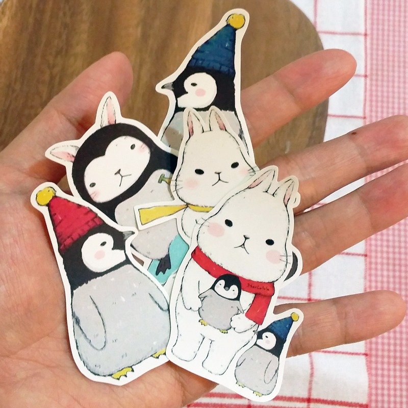 雾面质感贴纸 / 萌萌大白兔与企鹅宝宝 / 第10组 (5入) - 贴纸 - 纸 