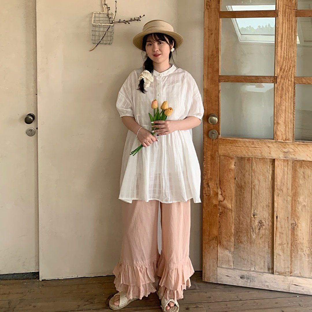 白色娃娃領襯衫 / 短袖寬鬆上衣 / 日系復古甜美小衫 - 女装上衣 - 其他材质 多色