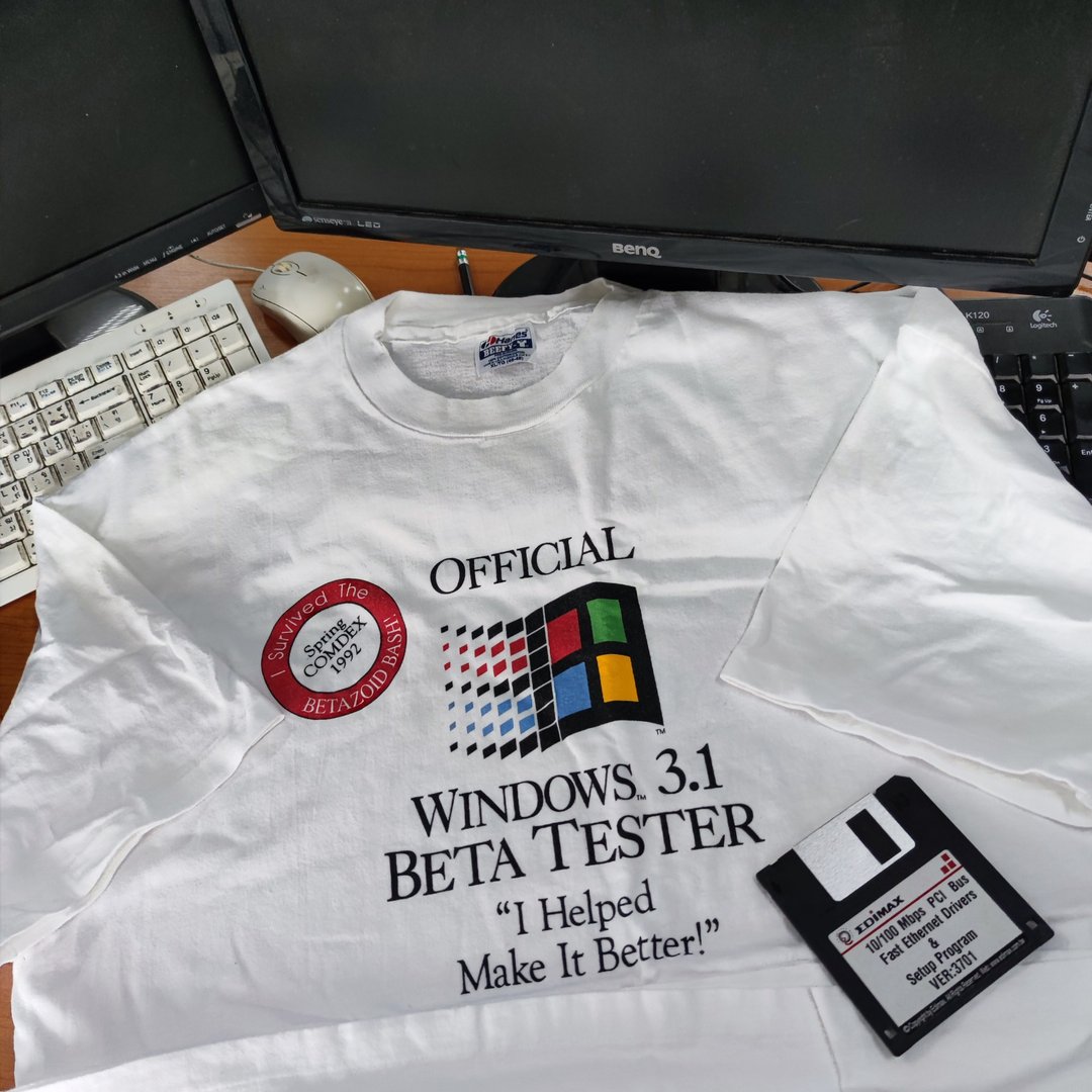 90年代复古 T 恤 Microsoft Windows 3.1 Beta Tester T 恤 XL - 男装上衣/T 恤 - 棉 白色