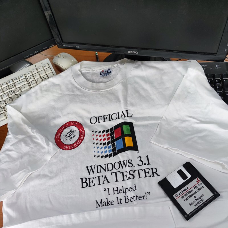 90年代复古 T 恤 Microsoft Windows 3.1 Beta Tester T 恤 XL - 男装上衣/T 恤 - 棉．麻 白色