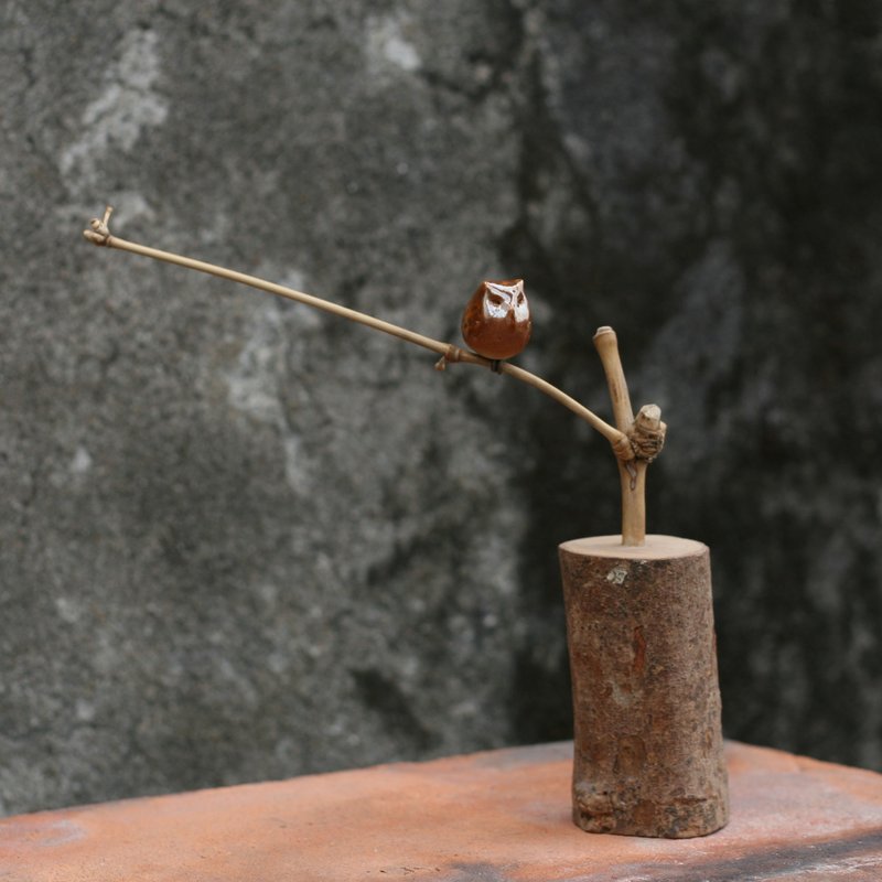 好鸟枝头 小耳朵猫头鹰 - 摆饰 - 陶 咖啡色