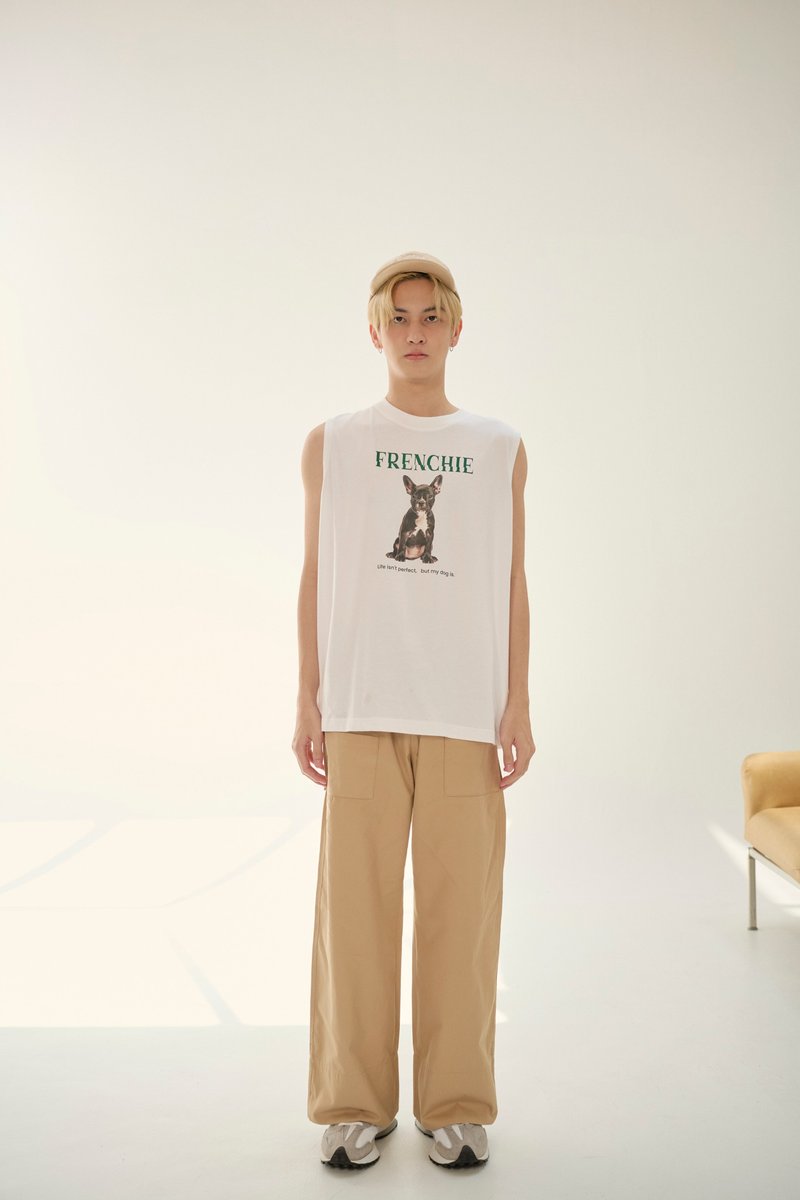 上衣 HAY : Frenchie Sleeveless / T-Shirt - White / Cream (unisex) - 女装 T 恤 - 棉．麻 