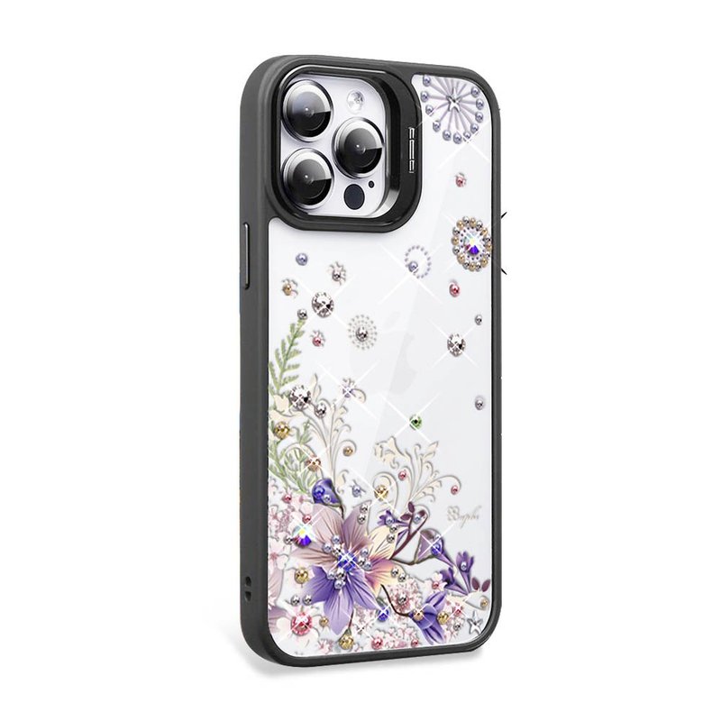iPhone 15系列 防震双料隐形立架彩钻手机壳-秘密花园-黑框 - 手机壳/手机套 - 其他材质 多色