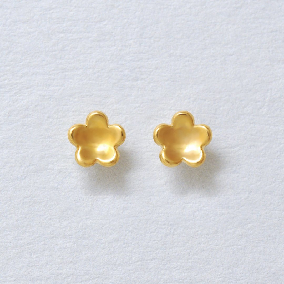 【Second Earrings】 18K 黄金花朵耳环 - 耳环/耳夹 - 贵金属 