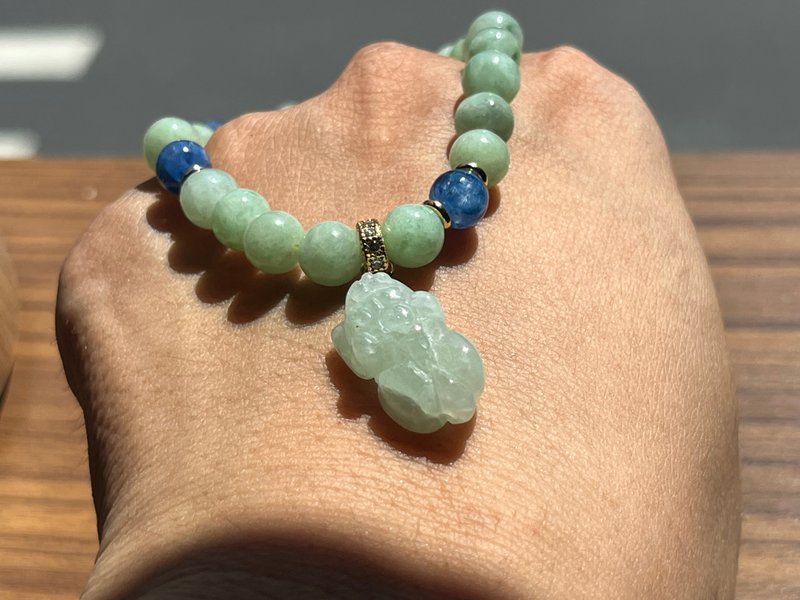 Angel's tears翠色-天然缅甸玉 果绿翡翠珠设计蓝晶石手串手链 - 手链/手环 - 宝石 绿色