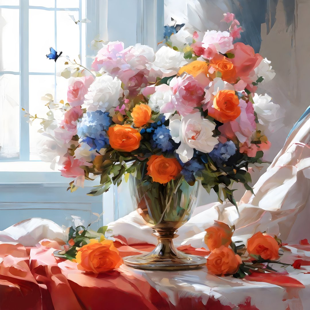 手绘花束、油画、压克力画、静物艺术 - 电子手绘真人画像/绘画/插画 - 其他材质 